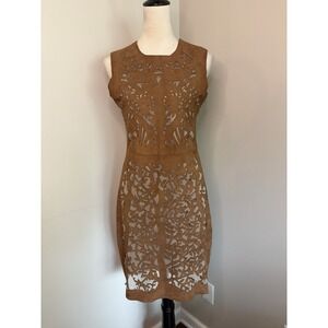 Hôtel Particulier Brown Leather Suede Laser Cut Tree Of Life Dress Size S Small